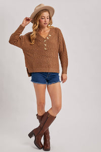 THERMAL HENELY SWEATER TOP: BEIGE / M/L