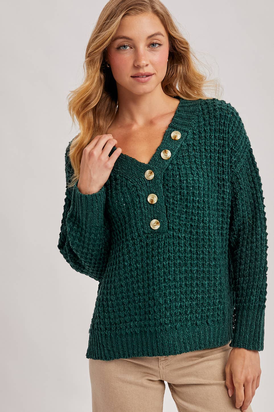 THERMAL HENELY SWEATER TOP: BEIGE / M/L