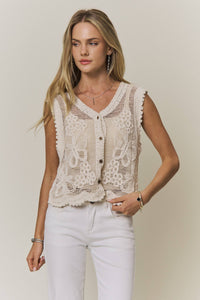 The Mariposa Crochet Button Front Vest