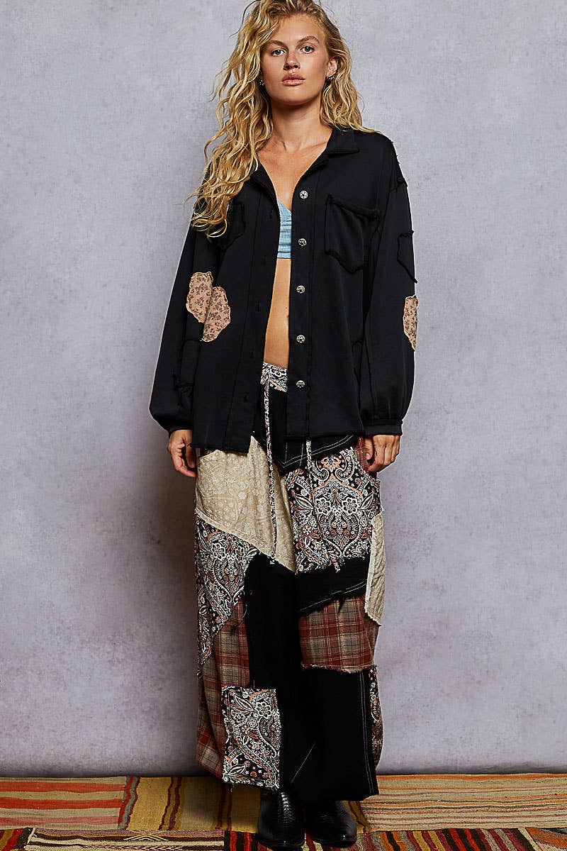 Ryder POL Patchwork Shirt Jacket – Oversized Raw Edge Button Down Shacket