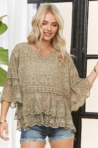 Hadley Lace Blouse: Olive
