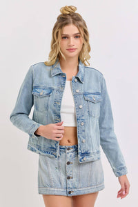 The Maggie Cropped Denim Jacket – Women’s Frayed Hem Button-Down Jean Jacket