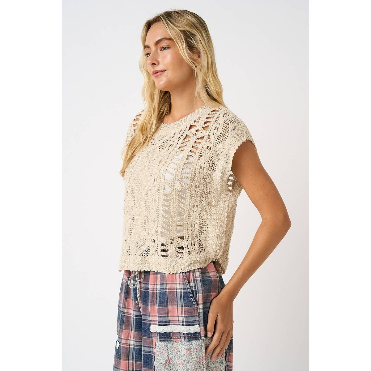 Open Skies Crochet Sweater Top: Natural