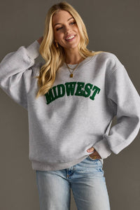 Midwest Chenille Patch Sweatshirt – Heather Gray Fleece Crewneck Pullover