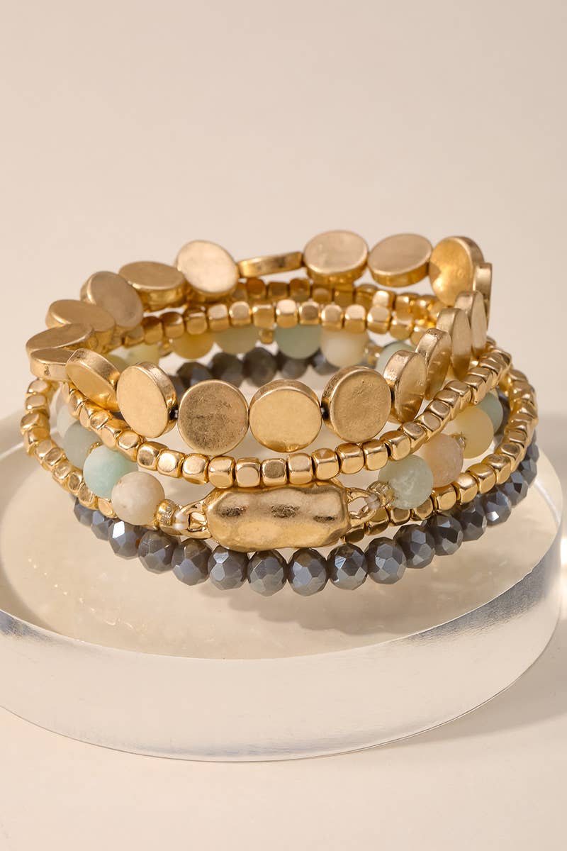 Beaded Stack Bracelet Set: Mint/Gold