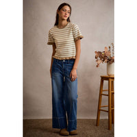 Blue Ridge Mid Rise  Pintuck Flare Jeans: Dark Wash