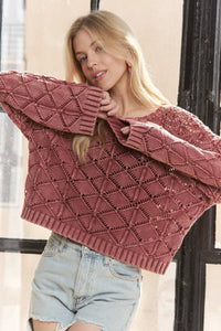 The Elsie Diamond Knit Sweater –Dusty Burgundy