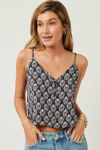 The Midnight Market Button Detail Cropped Tank: Navy