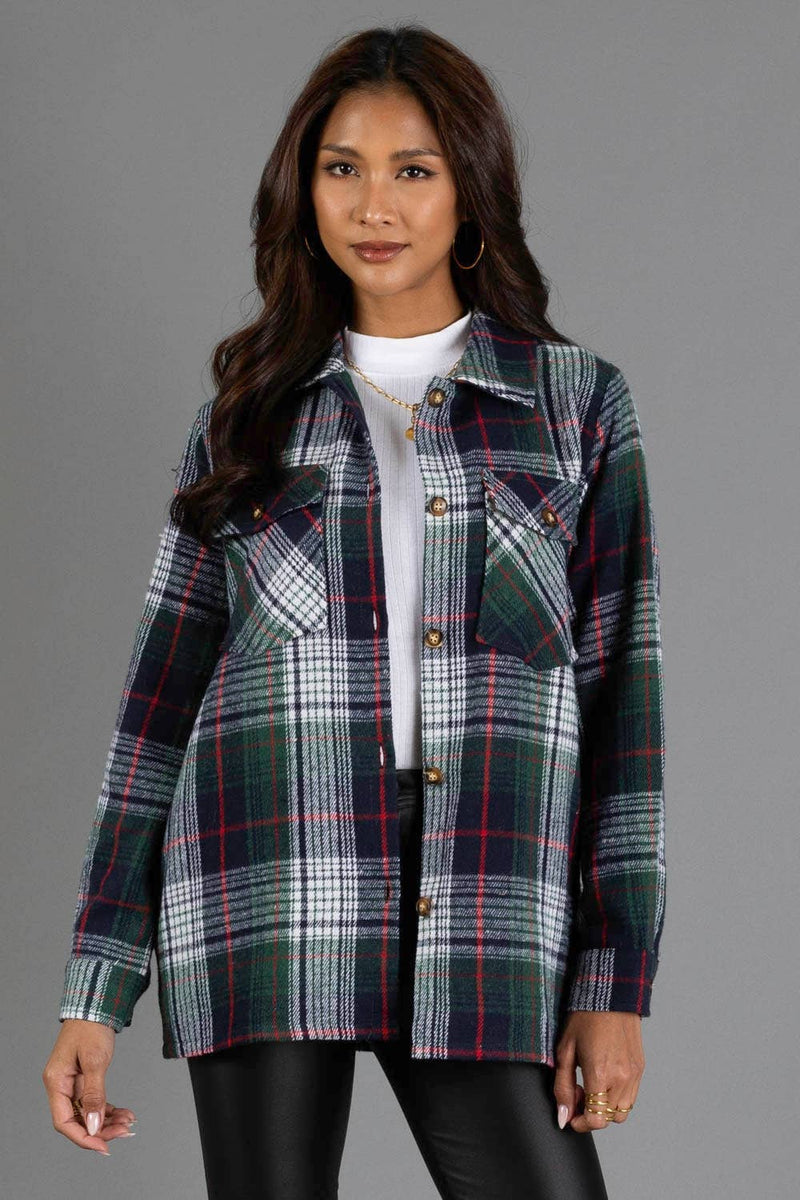 The Evergreen Plaid Shacket: Navy, Green, Red, White
