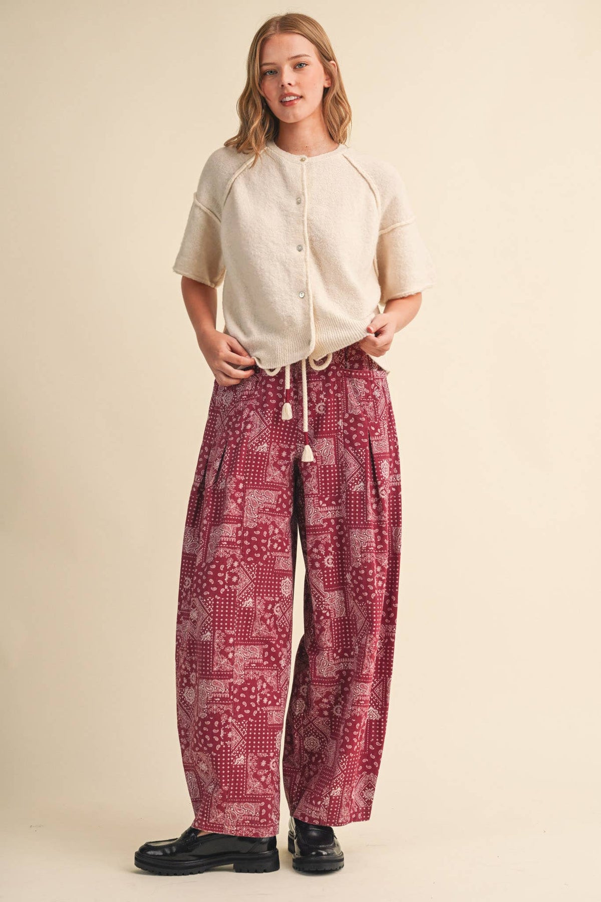 The Jolene Bandana Barrel Pants: Berry Brick