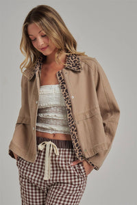 Just a Little Wild Barn Jacket: Taupe/ Leopard