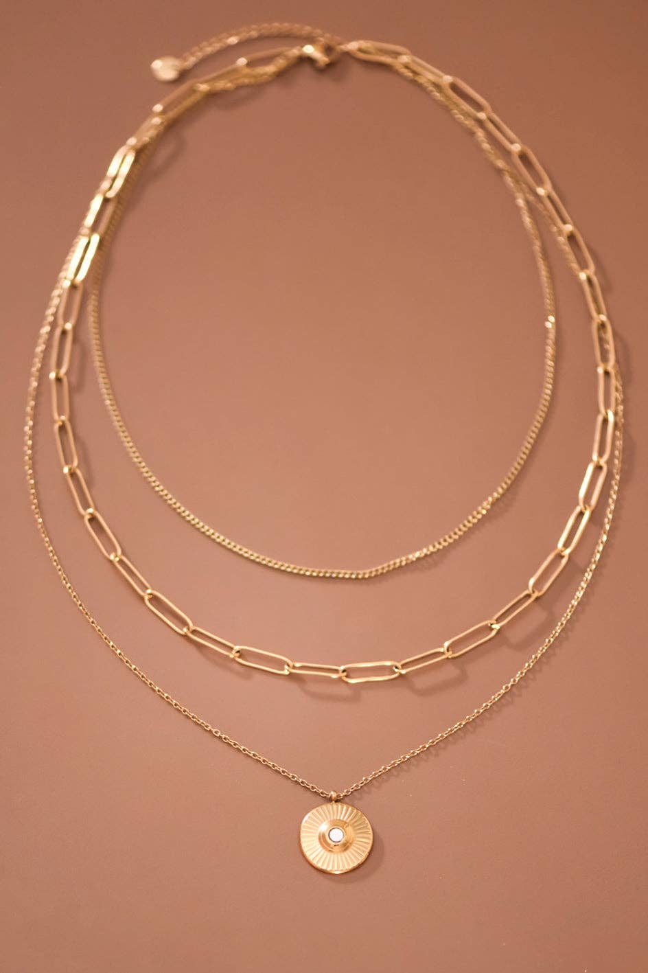 18K Gold Plated Stainless Steel Layered Coin Necklace