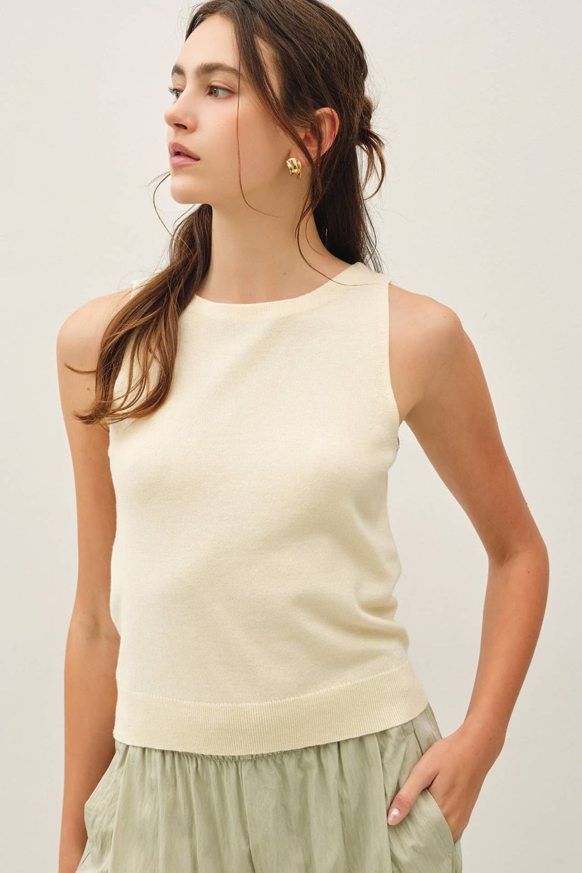 The Noelle Wool Blend Tank Top – Boat Neck Sleeveless Soft Lightweight Knit