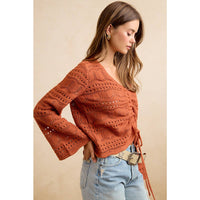 The Harvest Glow Ruched Knit Sweater: Terracotta