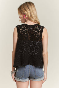 CROCHET VEST SCALLOP HEM - CET3544: Beige / S/M-M/L(3-3)