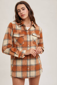 Dakota Plaid Flannel Shacket with Pockets – Brown Cream & Rust Ivory