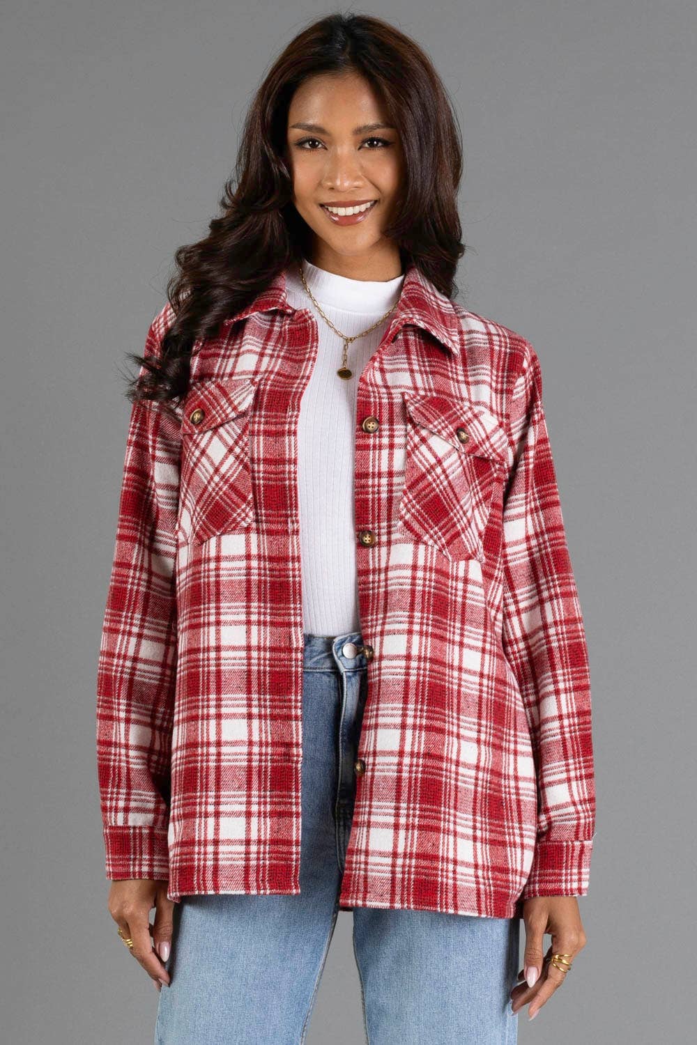 The Friday Night Plaid Shacket: Red/White
