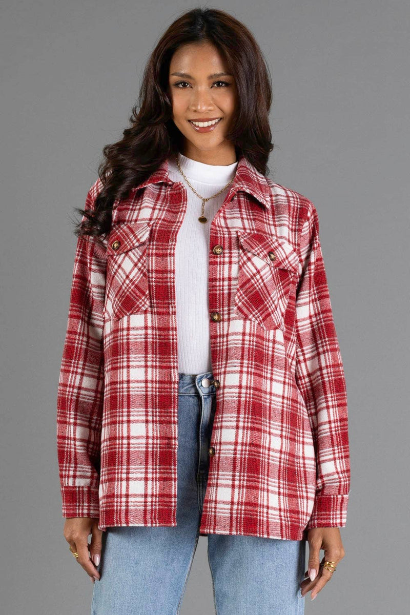 The Friday Night Plaid Shacket: Red/White