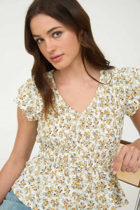 The Willa Smocked Floral Peplum Top – Burgundy Ruffle Sleeve Blouse