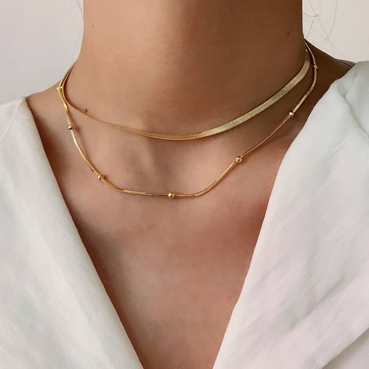 Isla Herringbone Layered Snake Chain Necklace – 18K Gold Stainless Steel Tarnish-Free Jewelry