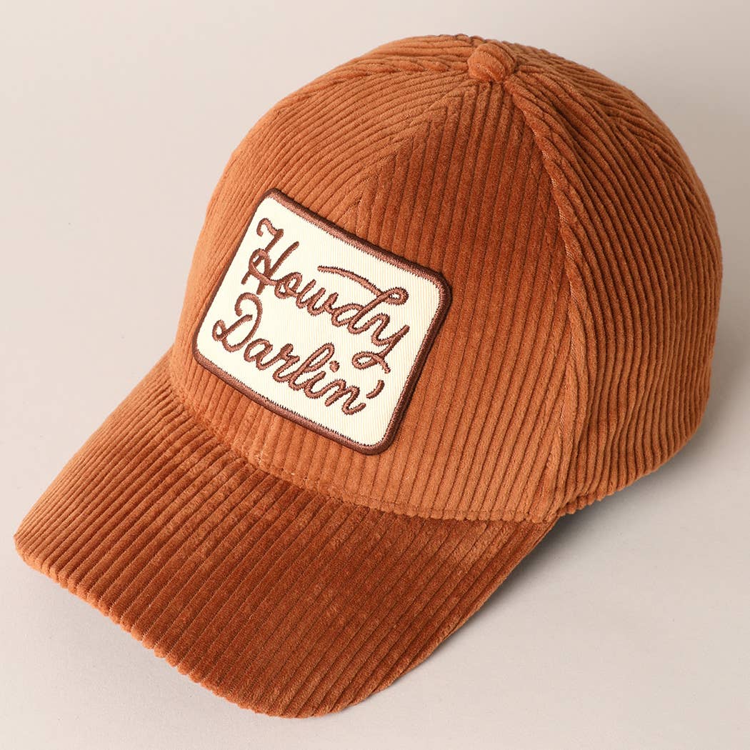 Howdy Darlin’ Corduroy Patch Baseball Cap – Vintage Western Adjustable Hat