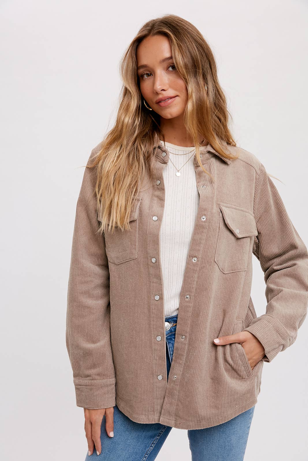 Everly Pines Corduroy Button-Down Shacket –Peacock