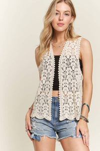 CROCHET VEST SCALLOP HEM - CET3544: Beige / S/M-M/L(3-3)