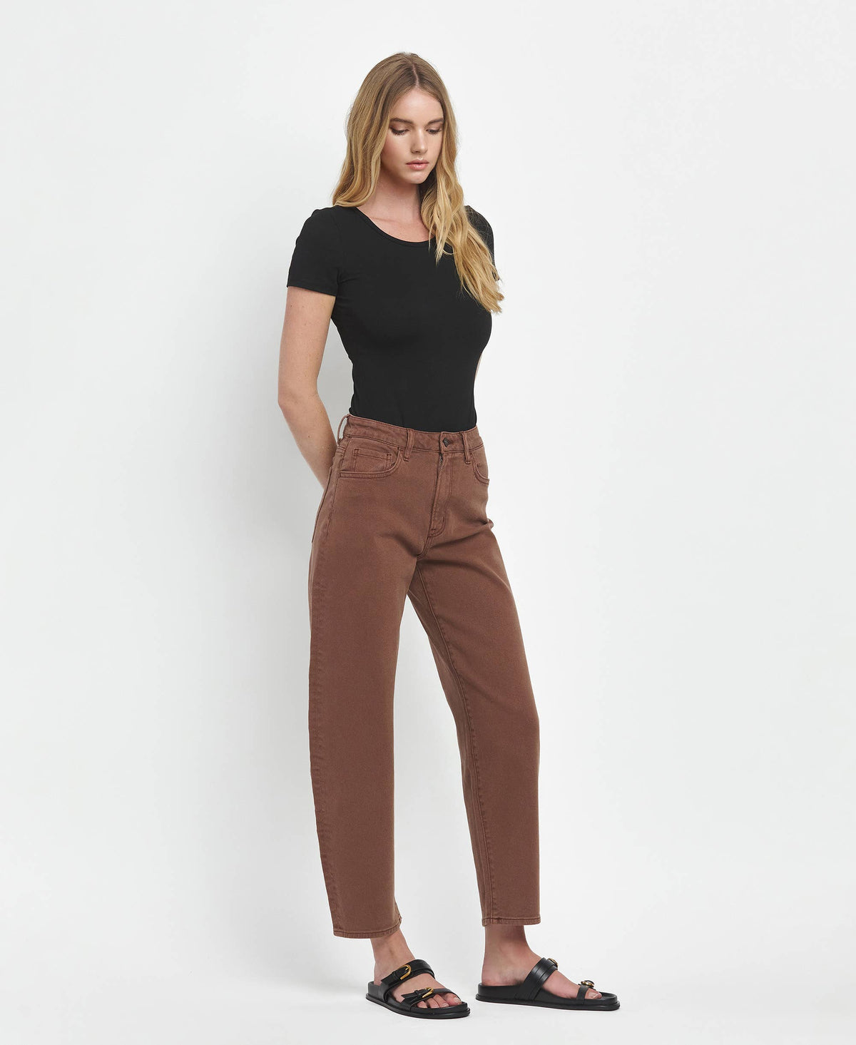 Vervet by Flying Monkey "Kate" Slim Barrel Jeans – Mocha Brown
