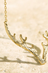 Textured Metal Delicate Antler Necklace- Gold