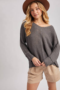 Charcoal Textured Relaxed Knit Sweater