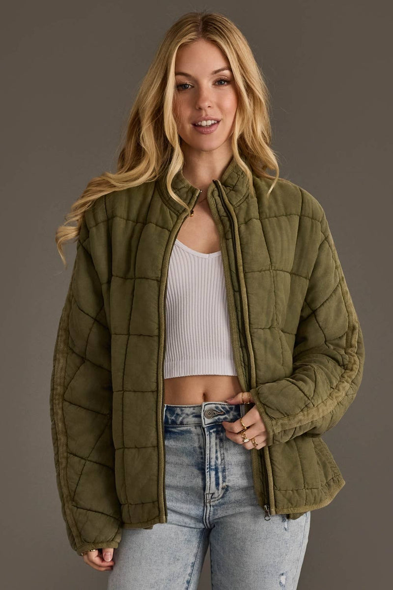 The Aspen Olive Washed Quilted Cotton Jacket
