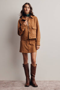 Sierra Stretch Suede Cropped Jacket: Camel