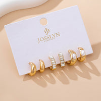 Gold Mini Huggie Hoop Earring Trio – Dome, Baguette Rhinestone & Pearl Set