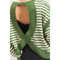 Striped Long Sleeve Top: MOCHA / S-M-L(2-2-2)