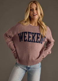 The Weekend Knit Sweater – Mocha Pullover with Navy Text