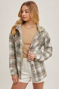 Aspen Hooded Plaid Shacket – Fall  Button-Down Jacket