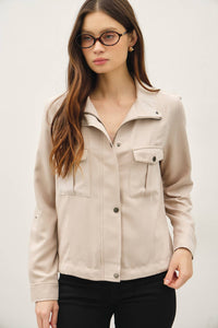The Monroe Safari Utility Jacket: Natural – Cropped Soft Drawstring Casual Outerwear