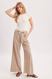 Easy Going Washed Wide Leg Pants: Sand
