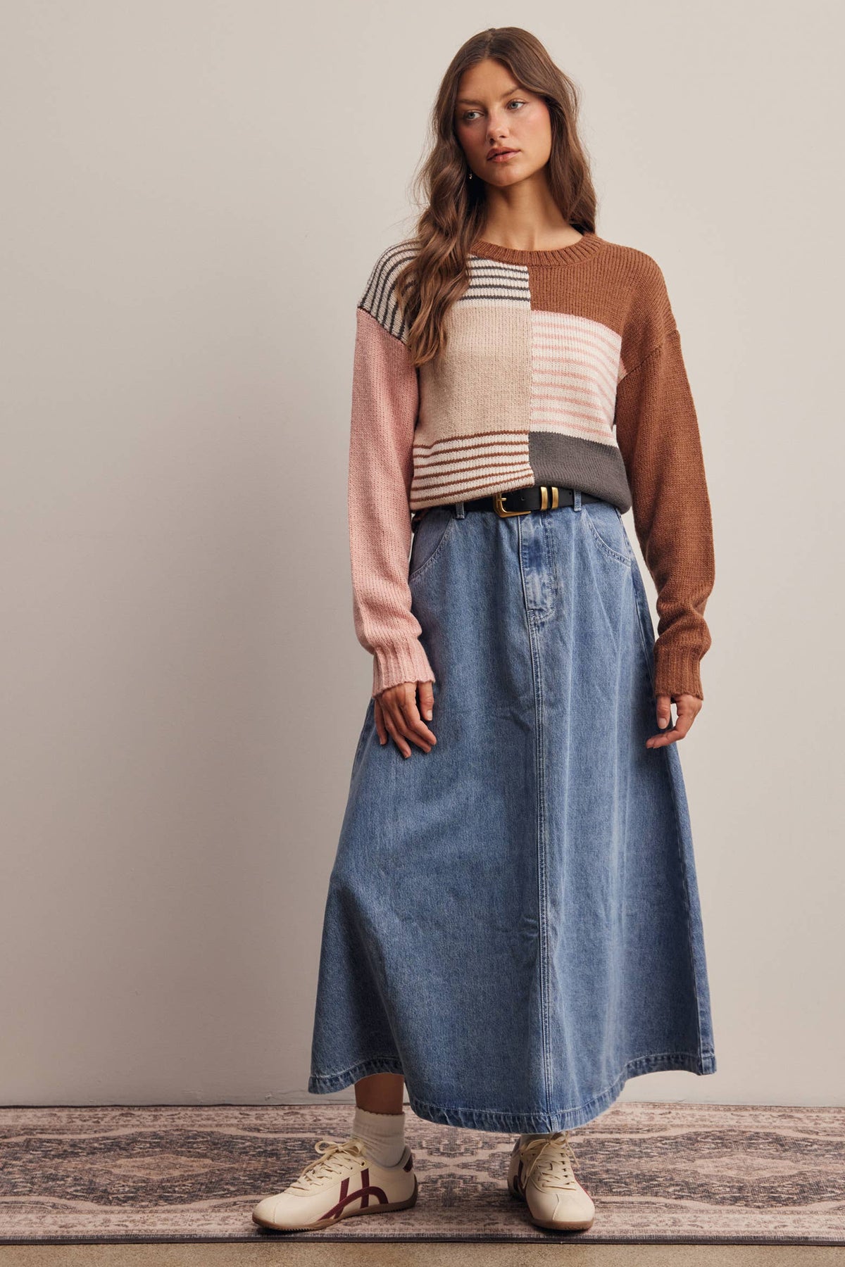Worth the Mix Colorblock Sweater: Brown/ Multi