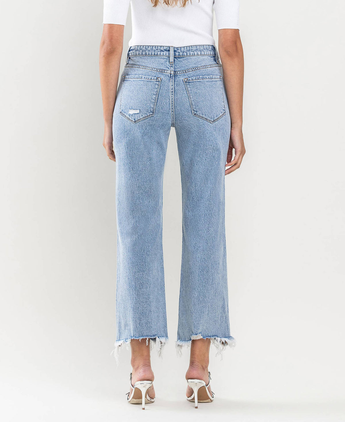 Vervet By Flying Monkey High Rise Distressed Crop Dad Jeans: Light Wash