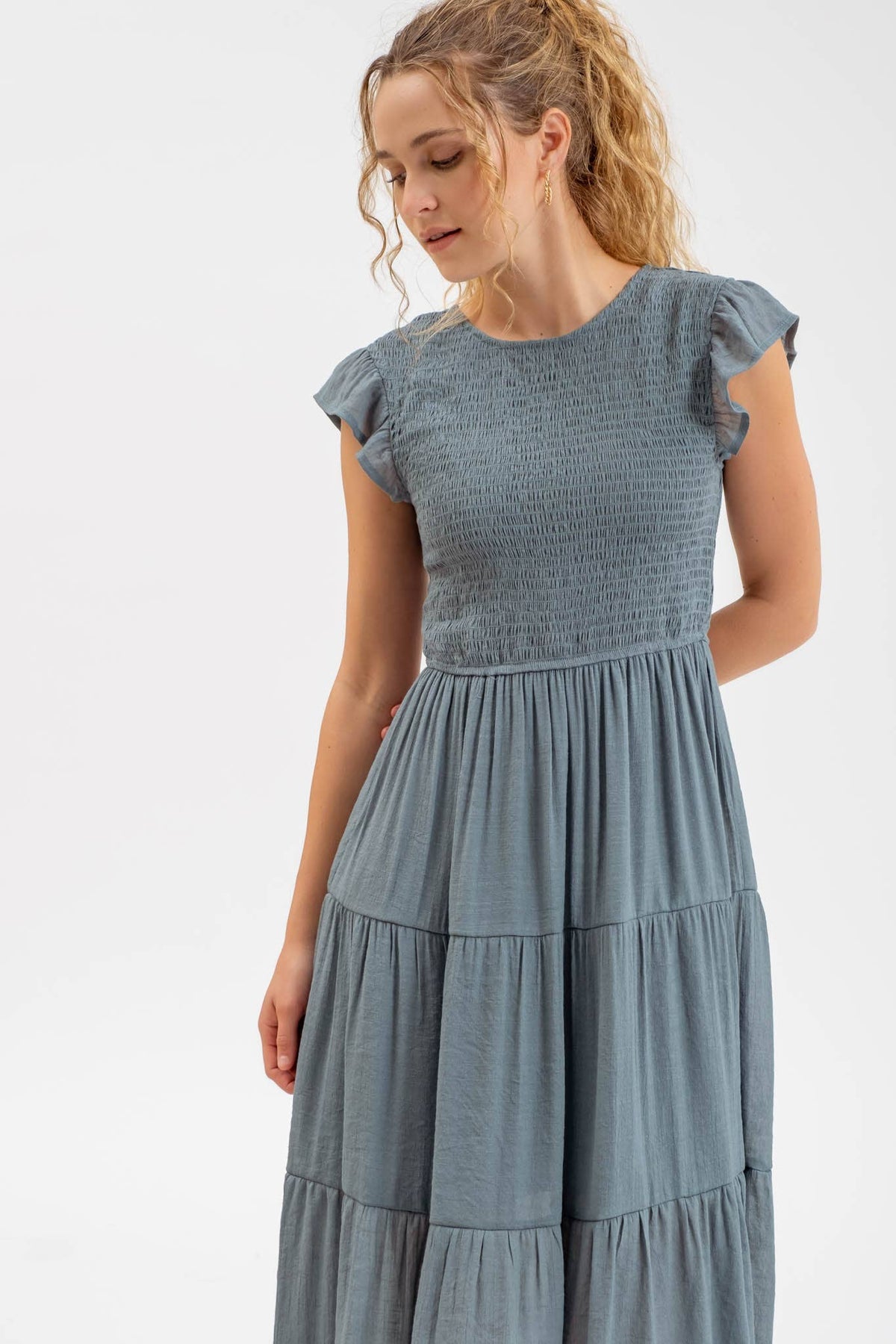 Perfect Day Smocked Tiered Midi Dress: Teal