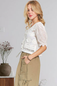 The Savannah Eyelet Lace Crochet Blouse: Ivory