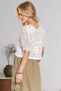 The Savannah Eyelet Lace Crochet Blouse: Ivory