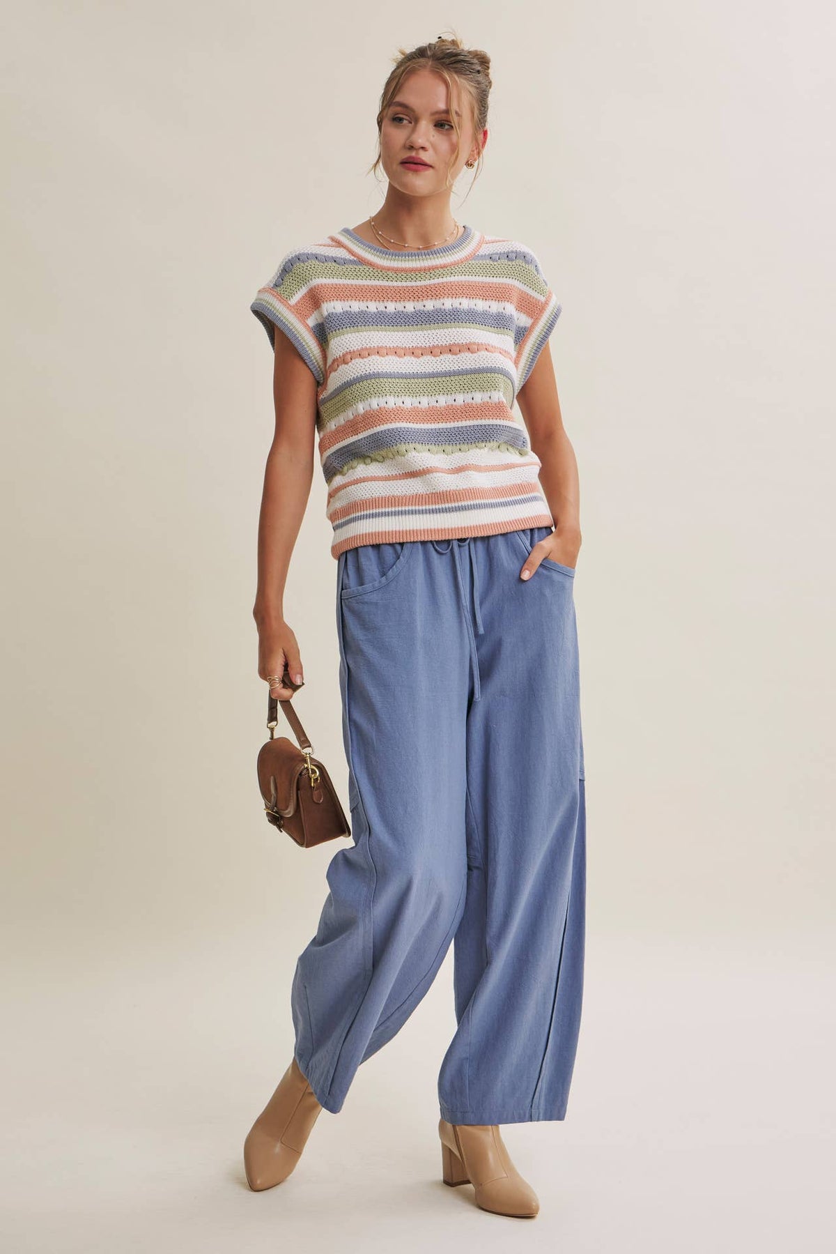 SEASONLESS TRANSITIONAL TEXTURED STRIPE SWEATER VEST: OLIVE MULTI / S