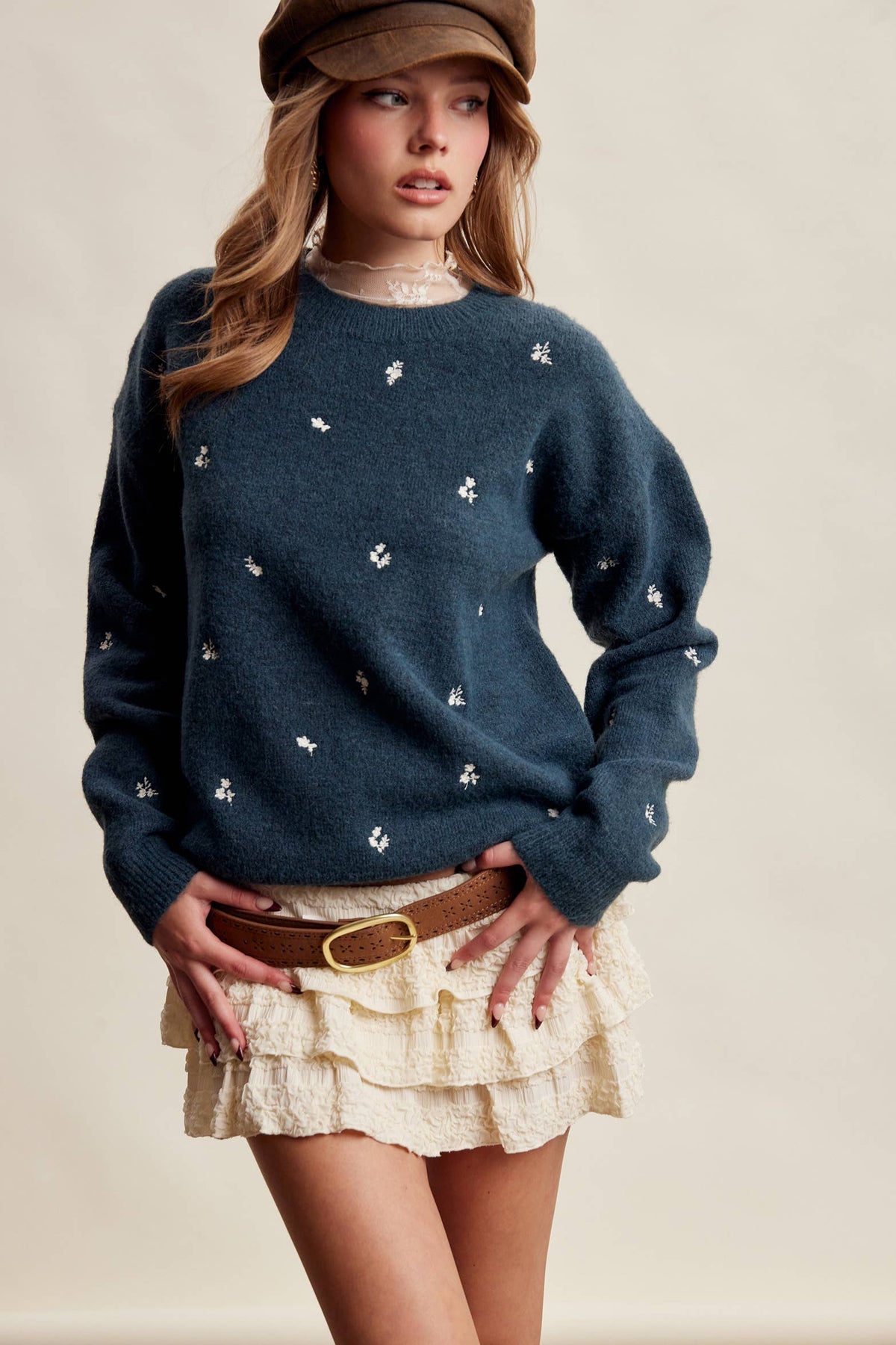 Tiny Details Embroidered Sweater: Emerald