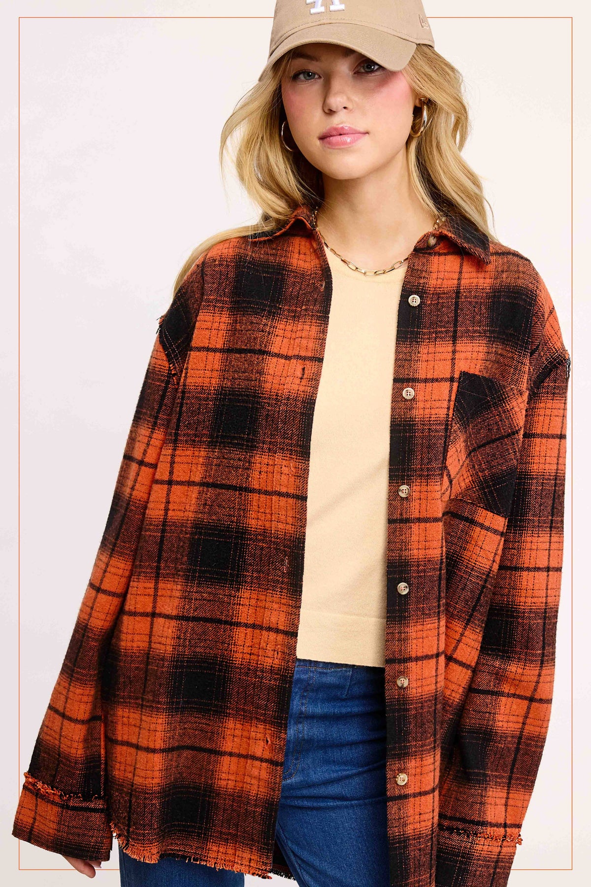 Rowan Mineral Wash Plaid Flannel Shacket with Raw Edge Details