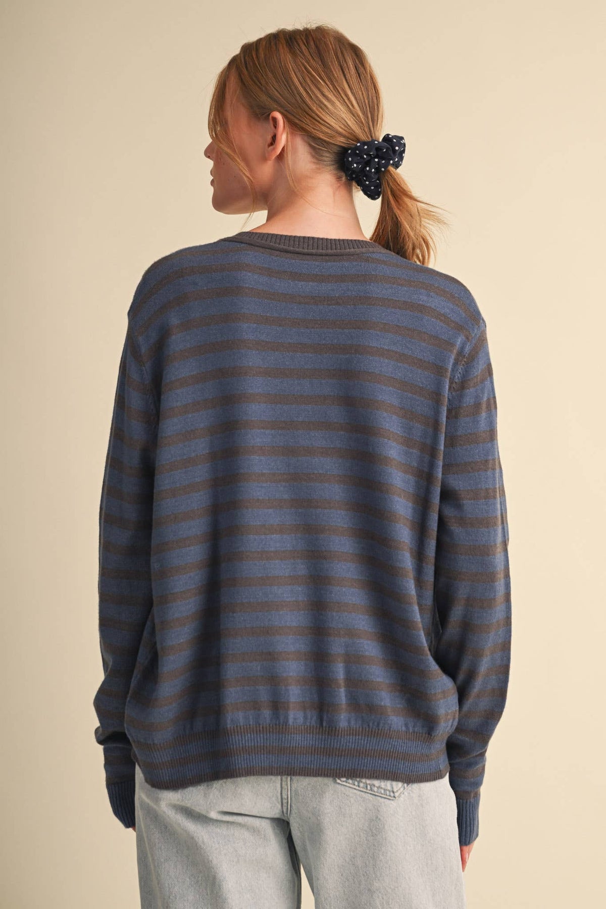 Just Between Us Stripe Cardigan: Denim/Charcoal