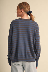 Just Between Us Stripe Cardigan: Denim/Charcoal