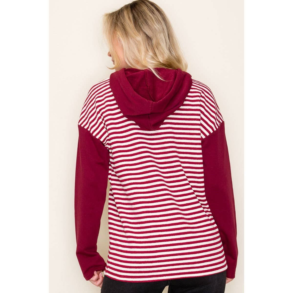 COLOR BLOCK STRIPED HOODIE TOP: OLIVE / S-M-L-XL(2-2-2-1)