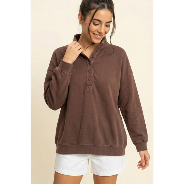 Keep It Casual Mineral WashButton Front Sweatshirt